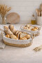 Set of 2 Oval Bamboo Bread Baskets, Metal Frame with Handles, Lace Floral Pattern Fabric
