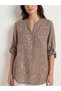 Women's Mink Italian Line and Floral Patterned Fakir Cufflink Judge Collar Blouse 40 - 44 Size