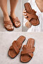 Tan Crossed Blunt Toe Women's Slippers for Outdoor and Home Use - 6