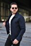 Men's Navy Blue Bomber Jacket Slim Fit Zippered Casual Stylish Coat - 3