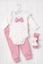 Heart patterned bow baby girl 3-piece set (snap-on bodysuit+bottom+bandana) 0-3 months/3-6 months - 3