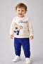 Baby Boy Teddy Bear Toy Bear Front-Back Printed 2-Piece Tracksuit Set – Transitional 2-Thread Bottom Top Set