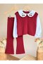 Girl's red shirt sleeve knitwear set - 3