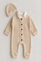 Baby boy 3-piece set waffle fabric hat+bottom snap bodysuit+jumpsuit set 0-3-6-9-12 months old - 4