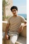 Unisex Slim Fit 100% Cotton Soft Textured Crew Neck Cream T-Shirt - 7