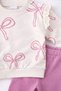Baby Girl Bow Patterned Sweatshirt with Sleeve Detail + Sweatpants 2-Piece Set 3-6-9-12 Months - 5