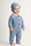 Baby boy 3-piece set waffle fabric hat+bottom snap bodysuit+jumpsuit set 0-3-6-9-12 months old - 2