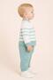 Baby Boy Set Teddy Bear Embroidered Seasonal Long Sleeve Crew Neck Striped Set - 2