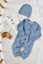 Baby boy 3-piece set waffle fabric hat+bottom snap bodysuit+jumpsuit set 0-3-6-9-12 months old - 5