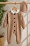 Baby boy 3-piece set waffle fabric hat+bottom snap bodysuit+jumpsuit set 0-3-6-9-12 months old - 2