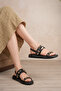 Women's Black Gold Detailed Metal Accessory Soft Comfortable Sole Daily Sandals - 3