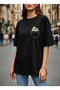 Women's Daisy and Mushroom Printed T-Shirt with Pocket Look, 100% Cotton, Oversize - 3