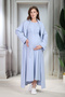 New Season Blue Melange Shawl Collar Summer Maternity Dressing Gown Nightgown Set with Breastfeeding Feature