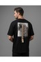 Unisex Black Oversize T-Shirt with Horse Print on the Back and 3D Tassel Detail - 4