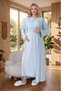 New Season Blue Jacquard Summer Lace Shawl Collar Full Length Buttoned Maternity Dressing Gown Nightgown Set