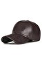 Men's Dark Brown Leather Hat with Curved Visor Adjustable Sports Casual Baseball Cap - 2