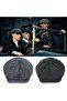 Unisex Black Herringbone Cap Hat Vintage British Style 8-Slice Newsboy Cap - 8