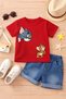 Cat Mouse Printed Kids T-Shirt – Cotton Crew Neck Relaxed Fit Casual T-Shirt