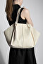 Women's Shopper Bag with Inner Bag, Straw Look Zippered Shoulder Bag, Heniza Ecru Straw - 3