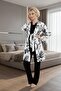 Women's Black Floral Patterned Lace 3-Piece Maternity Pajama Set with Dressing Gown