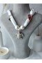 Bandana Scarf Necklace White Fabric Turtle Navy Blue Crab Red Moving Shrimp Pearl - 7