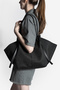 Women's Shopper Bag with Inner Bag, Straw Look Zippered Shoulder Bag, Heniza Black Straw - 5