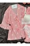 Women's Patterned Wrinkled Short Sleeve Pajama Set with Underwear - 3