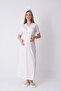 Women's Cotton Maternity Set - Lace Embroidered Pocketed Robe and Short Sleeve Nightgown 2-Piece Set - 6
