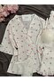 Women's Patterned Wrinkled Short Sleeve Pajama Set with Underwear - 2