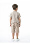 Boy's Summer 2-Piece Top and Bottom Set (T-Shirt + Shorts) 4-8 Years 6616 Beige - 2