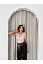 Padded Sleeveless V-Neck Draped Crop Blouse Lycra Fit - Dyed Gray - 4
