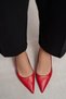 Megy Red Matte Back Open Buckle Detail Pointed Toe Women's Heeled Shoes - 6