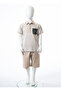 Boy's Summer 2-Piece Top and Bottom Set (T-Shirt + Shorts) 4-8 Years 6616 Beige - 3