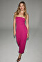 Rumi Women's Soft and Flexible Fabric Strapless Collar Long Fuchsia Dress