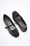 Women's Daily Satin Black Strappy Ballet Flats - 7