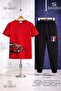 Children's Car Red Sag Side Printed T-Shirt Tracksuit Set