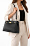 Black Women's Shoulder Bag – Gold Detailed, Stylish Medium Size Bag with Long Strap and Scarf as a Gift - 2