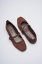 Women's Daily Dark Brown Suede Strappy Ballet Flats - 8