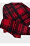 Boys Girls Red Plaid Pattern Eye Patch Long Sleeve Fleece Winter Pajama Set - 6