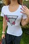 Floral Crystal Stone Printed Slim Fit Slim Cotton Stylish Women's Short Sleeve White T-Shirt - 5