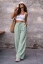 Women's Mint Green High Waist Wide Leg Comfortable Fit Muslin Trousers - 3