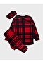 Boys Girls Red Plaid Pattern Eye Patch Long Sleeve Fleece Winter Pajama Set - 2