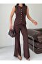 Buttoned Vest, High Waist, Slit-Cut Trousers Set - 3