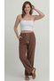 Brown Women's Muslin Trousers – Palazzo Model, Wide Legs, Comfortable and High Waist - 3