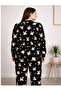 Women's Buttoned High Neck Long Sleeve Patterned Elastic Waist Nightgown Tracksuit Pajama Set - 3
