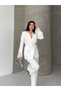Women's Floral Detailed Double-Breasted Blazer Jacket and Trousers Set Transparent Pleated Cuff Stylish Two-Piece Set - 3