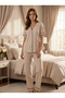 New Season Mink Piping Summer Full Buttoned Design 100% Cotton Short Sleeve Pajama Set - 4