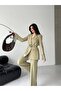 Women's Floral Detailed Double-Breasted Blazer Jacket and Trousers Set Transparent Pleated Cuff Stylish Two-Piece Set - 3