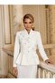 Imported Crepe & Lace Fabric Stone Embellishment Rose Patterned Back Ribbon Detail Special Design Skirt Jacket Set - 7