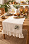Farmhouse Kitchen Runner Set Olive Patterned 1 Runner 4 Chair Cushions Ruffled - 5